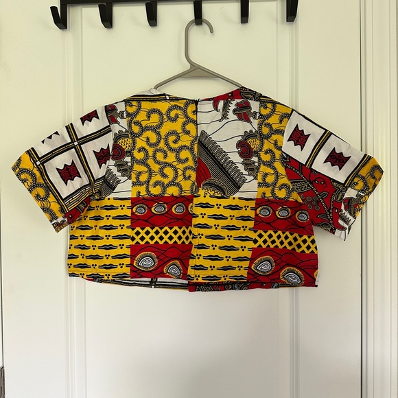 Grass-Fields Multicolor Ankara Short Sleeve Crop Top UK Size 12 (US Size 8) - Picture 2 of 3